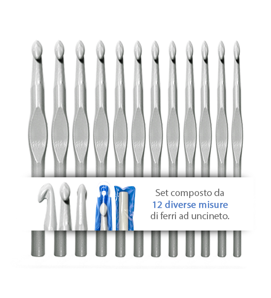 Set ferri ad uncinetto in alluminio (12 pezzi) - 126 grammi