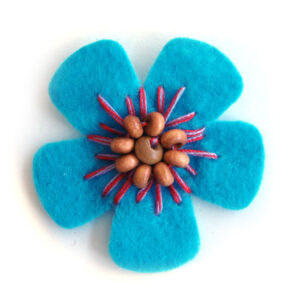 fiorellino lenci con perle legno e ricamo - col. Azzurro