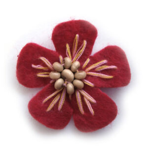 fiorellino lenci con perle legno e ricamo - col. Rosso