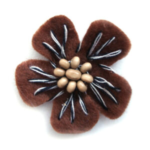 fiorellino lenci con perle legno e ricamo - col. Marrone
