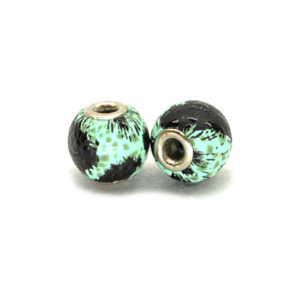 Perla ciambella similpelle macchiata (2 pezzi) 14 mm - Verde