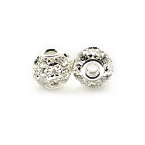 Perla ciambella strass (2 pezzi) 10 mm ø - Argento