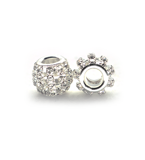 Perla ciambella strass (2 pezzi) 10x7 mm - Argento
