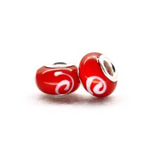 Perla ciambella decorata (2 pezzi) 14x10 mm - Rosso