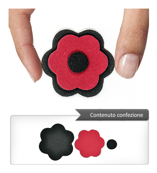 (1 pezzo) Sagoma in neoprene "Fiore" - Nero e rosso